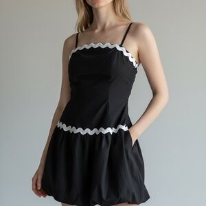 🖤 Lulu's Black Mini Dress with White Accents